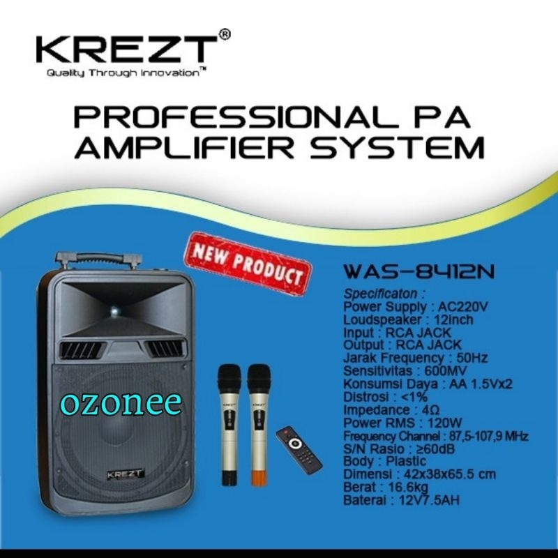 Speaker Portable Wireless Meeting KREZT WAS 8412N /8412 N 12 Inch Ori