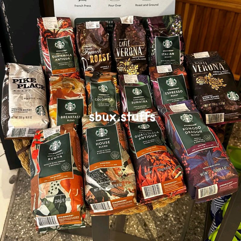 

Starbucks Whole Bean Coffee VIA Sachet Kati Kati East Timor Kenya Tribute Blend Pike Place Verona Guatemala House Blend Breakfast Blend Colombia Espresso Italian Roast Veranda Komodo Dragon Voyage Blend