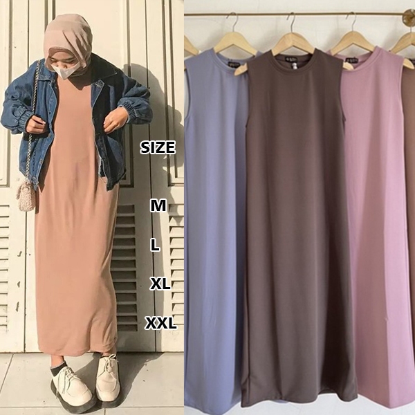Inner dress tanpa lengan polos iner busui friendly risleting dress knit crinkle airflow