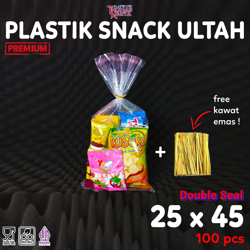 

Plastik OPP Ultah 25x45 Lem Polos isi 100 Kantong OPP Bingkisan Snack Ulang Tahun / Party Goodie Bag