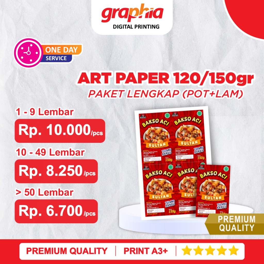 

< PAKET LENGKAP > !! Print Art Paper + POTONG BIASA + Laminasi Glossy / Doff A3+