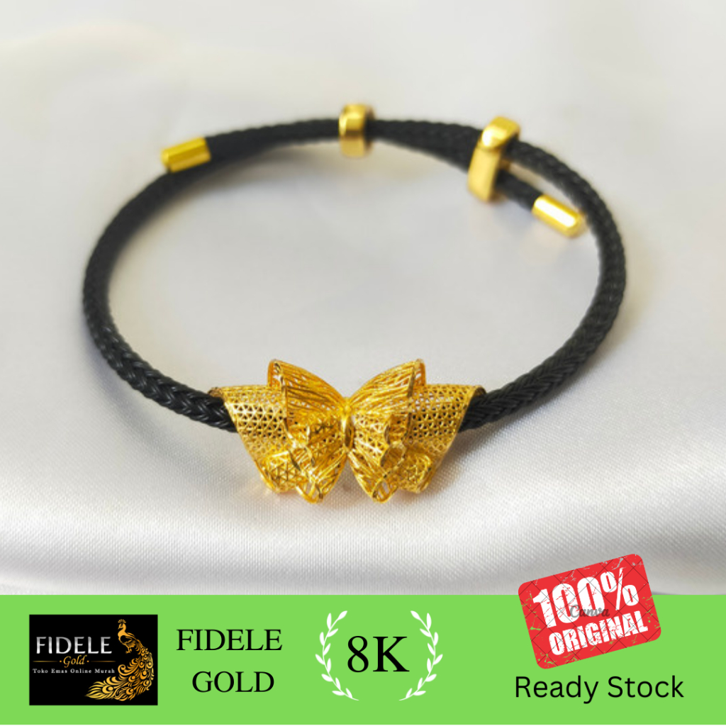 Gelang tali mainan kupu emas UBS liontin kupu slobok charm kupu emas asli
