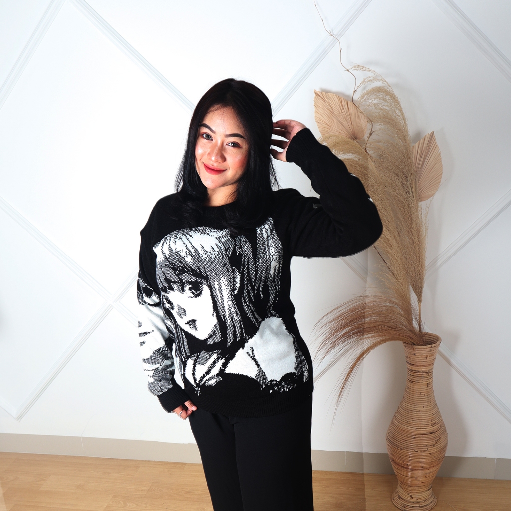 Sweater Premium Baju Rajut Komputer Black Airinc rahut halus tebal