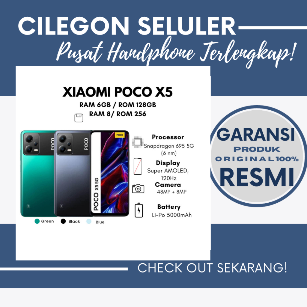 XIAOMI POCO X5 5G 6/128 GB - RAM 6 GB ROM 128 GB - GARANSI ORIGINAL RESMI XIAOMI - CILEGON SELULER