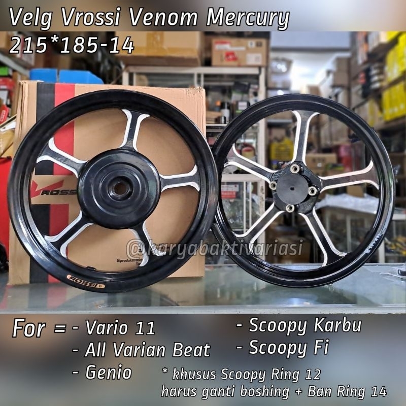 Velg Vrossi Venom Mercury 215 x 185 - 14 Black Chrome Vario 110/Beat/Genio/Scoopy
