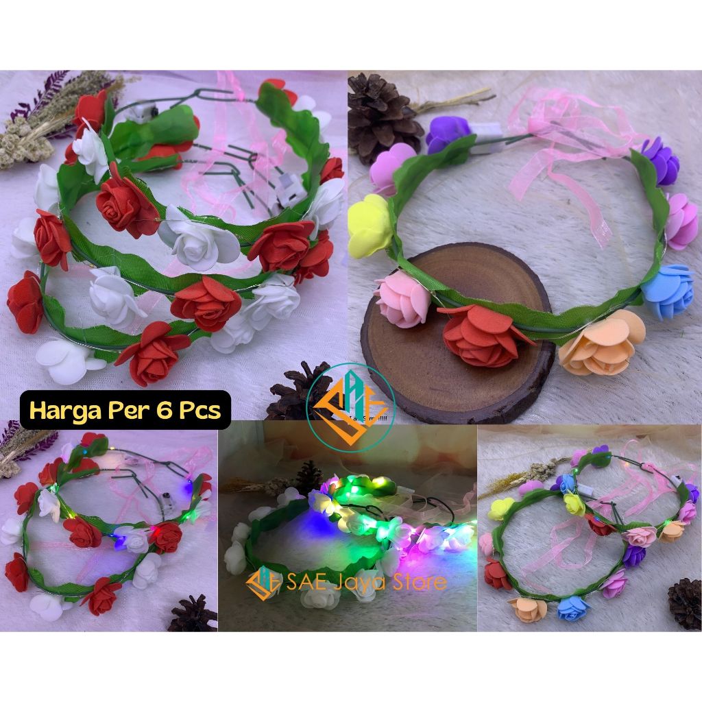(6 PCS) SAE - BANDO FLOWER CROWN LED / BANDO MAHKOTA BUNGA LINGKAR NYALA / BANDO BUNGA LINGKAR LED