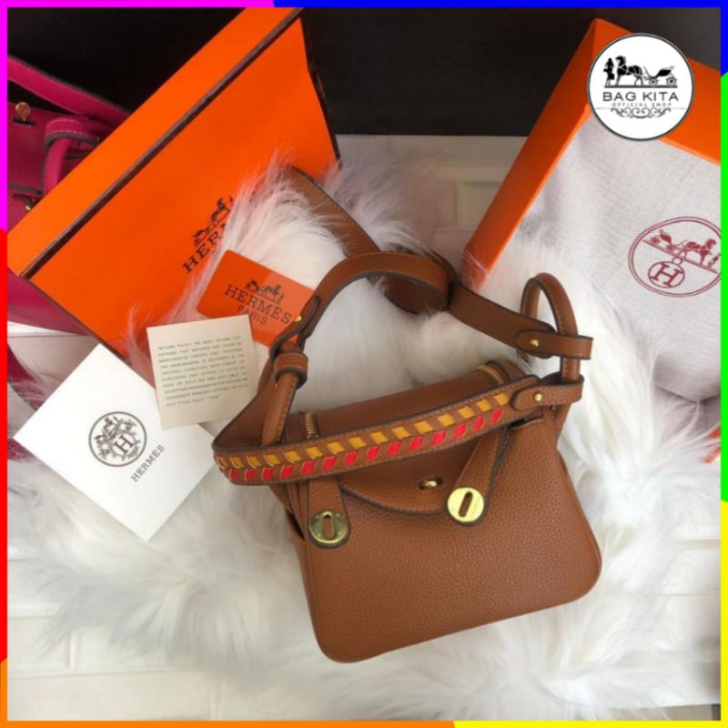 (Free Box) Tas 20261Hermes Lindy Uk20 Coklat Premium | Tas Selempang Lindy Mini | Tas Bahu Wanita