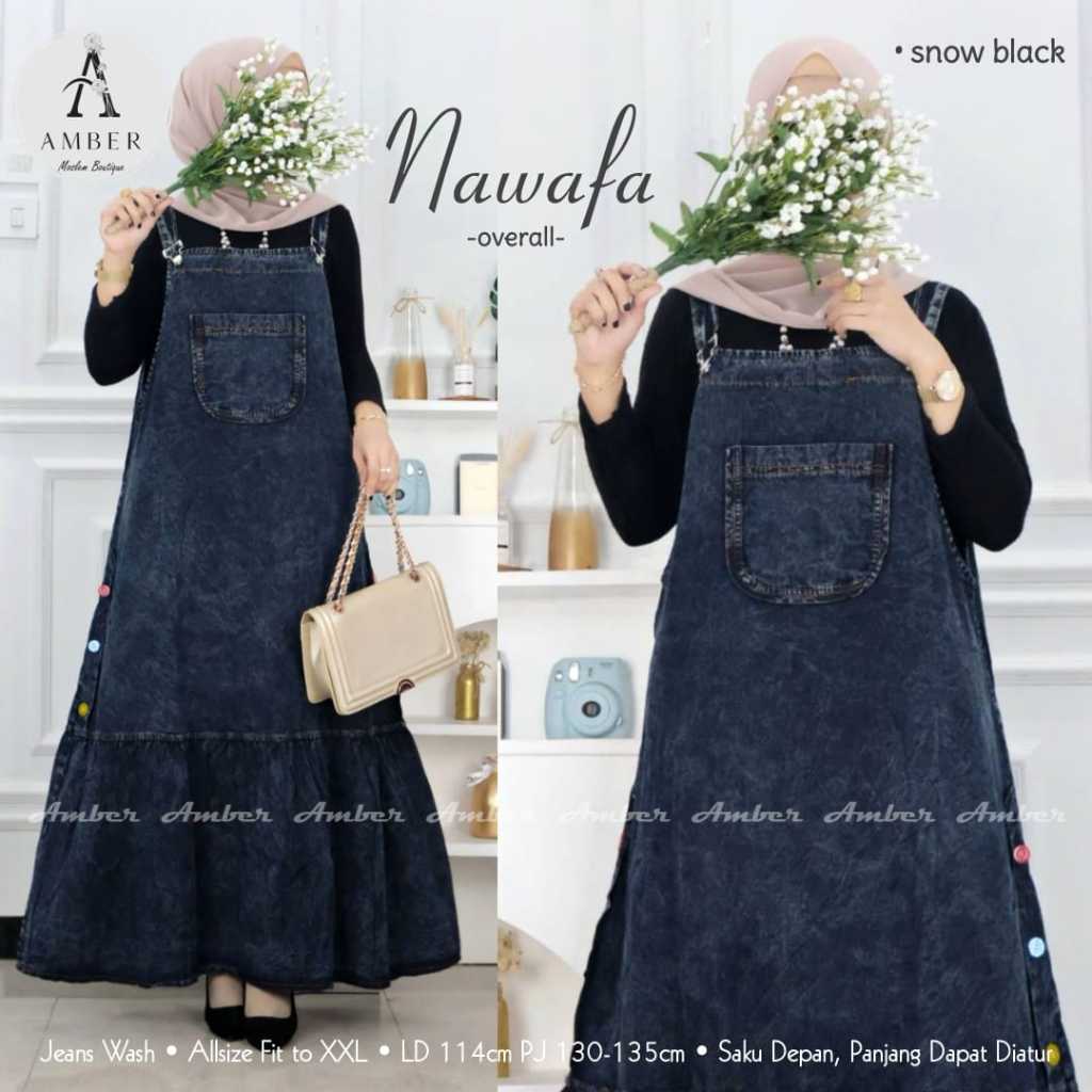 [Bisa COD] Nawafa overall by Amber overall jeans premium size jumbo ld 110 cm nawafa overall jeans g