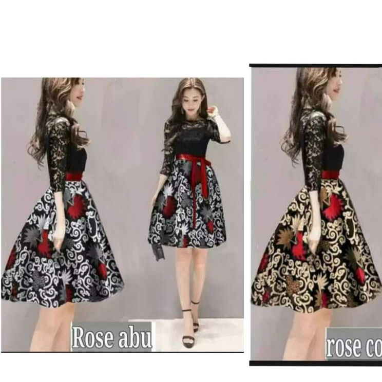 Dress Batik Kondangan Brukat Modern Baju Pesta Gaun Brokat Remaja Gadis Tanggung Anak SMP SMA Dewasa