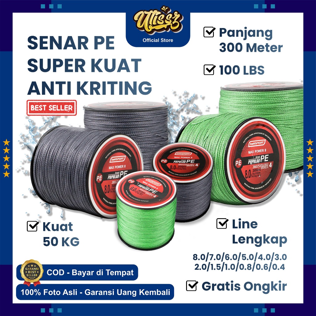 TaffSPORT SENAR PANCING PE 300 METER Anti Kriting Super Kuat 50 Kg Braided Halus Tidak Mudah Putus