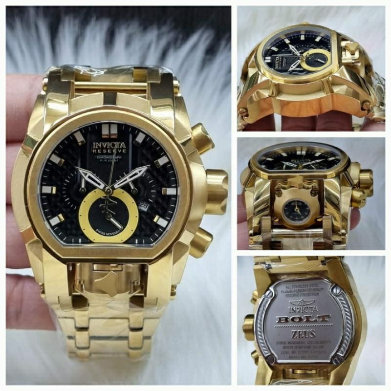 JAM TANGAN PRIA INVICTA CRONOGRAP SUPER PREMIUM GRADEN AAA WARNA GOLD BLACK