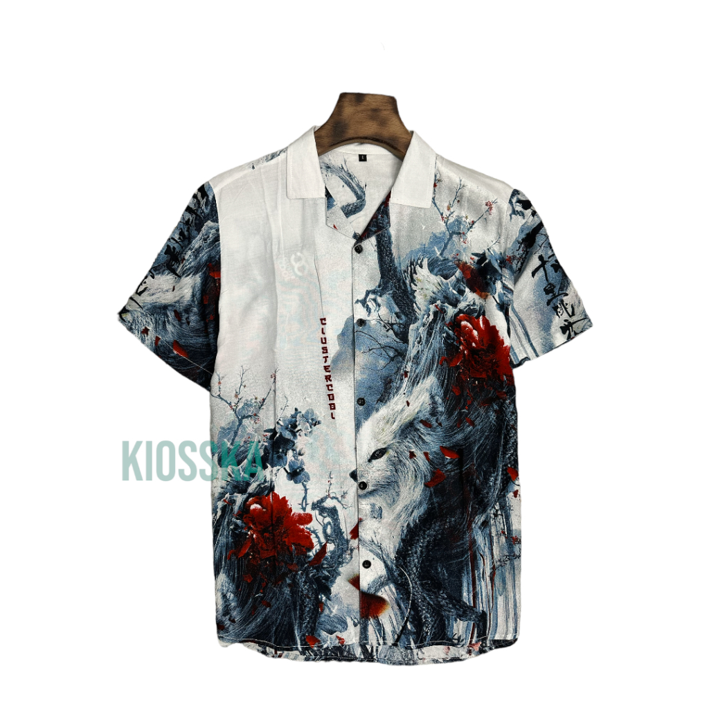 Kemeja Motif Hawai Baju Atasan Pria Casual Motif Abstrak Lengan Pendek