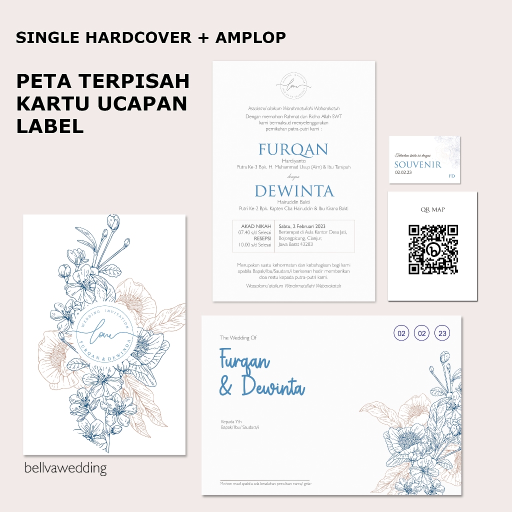 UNDANGAN PERNIKAHAN SINGLE HARD COVER / SOFT COVER DENGAN AMPLOP