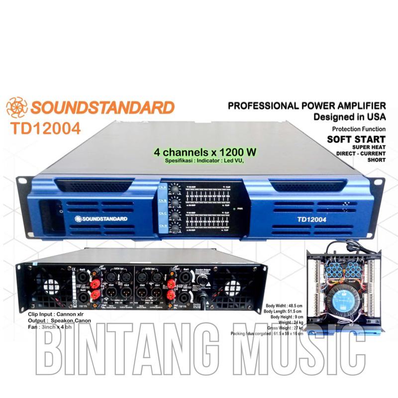 Power amplifier 4 channel soundstandar TD12004 Class H td 12004