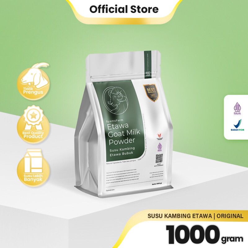 

Ternak Syams - SyamsFarm Susu Kambing Etawa Bubuk 1000 gram 1 Kg Rasa Original Ternak Syams BPOM Halal Premium Platinum Goat Milk Powder Drink Pasteurisasi Cair Natural Sehat Asli Terjamin Berkualitas COD Tunai bayar ditempat Platinum flavor powder drink