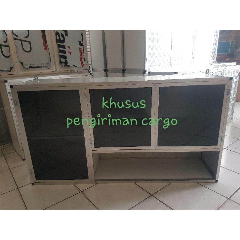rak lemari gantung kitchen set atas aluminium kaca + tempat bumbu