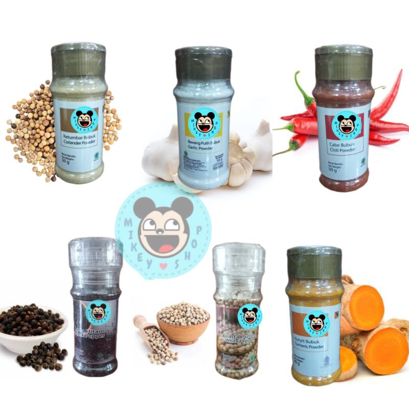 

Bubuk Bawang Putih 50g / cabe bubuk chili 50g/ ketumbar bubuk 50g/ kunyit bubuk 40g