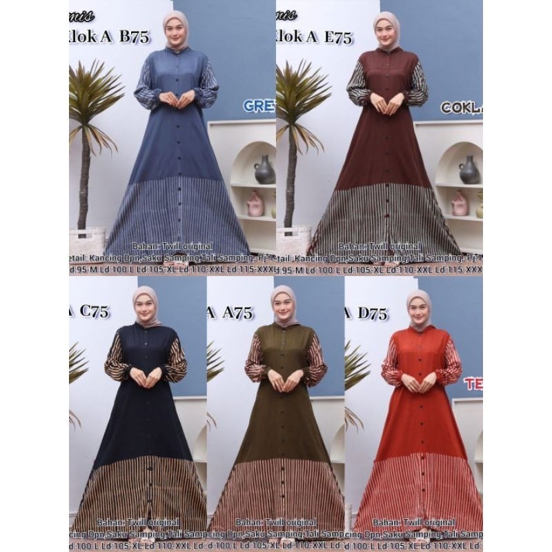 Gamis Twill Original Premium Terbaru 2023 Best Seller Rayon Tuwil Tebal Dress Wanita Lengan Panjang 
