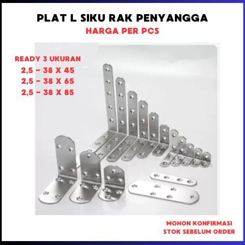 Plat siku besi L, penyangga ambalan bracket, plat besi siku rak dinding, siku L stainless