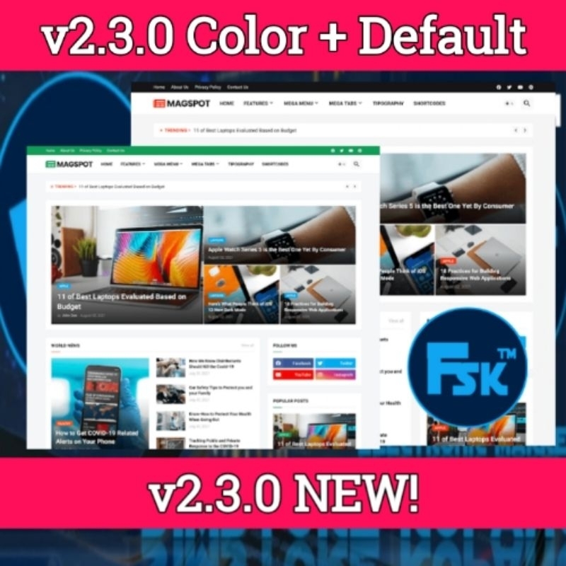 Template Blogger Premium Magspot v2.3.0 Color + Default - Professional News & Magazine Blogger Templ