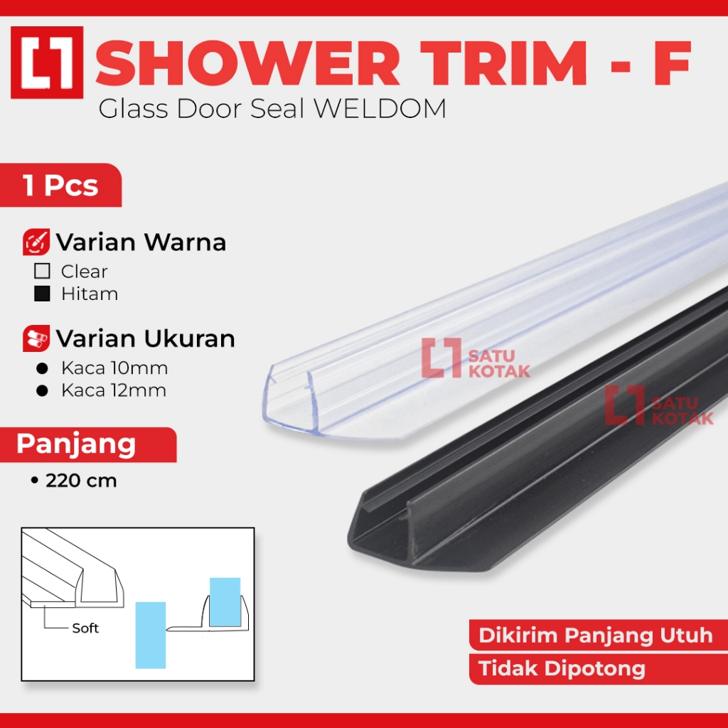Water Seal F Shower Door Stopper Clip Penahan Pintu Kaca 10/12mm 2.2M