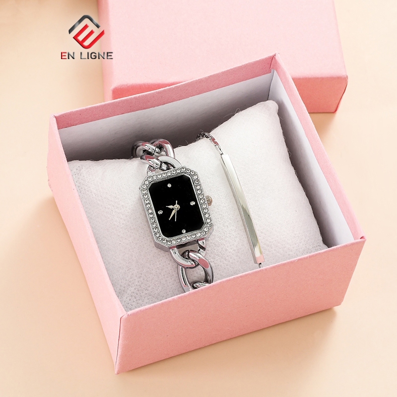 EN LIGNE - Jam Tangan Wanita  Model Gelang Rantai Stainless Kotak EL8788