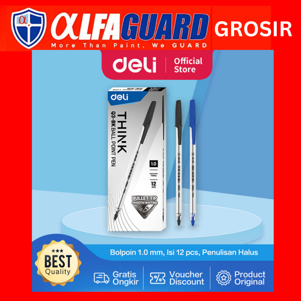 

Deli Ballpoint Pen / Pulpen Bolpoin 1.0 mm Penulisan Halus EQ3-BK
