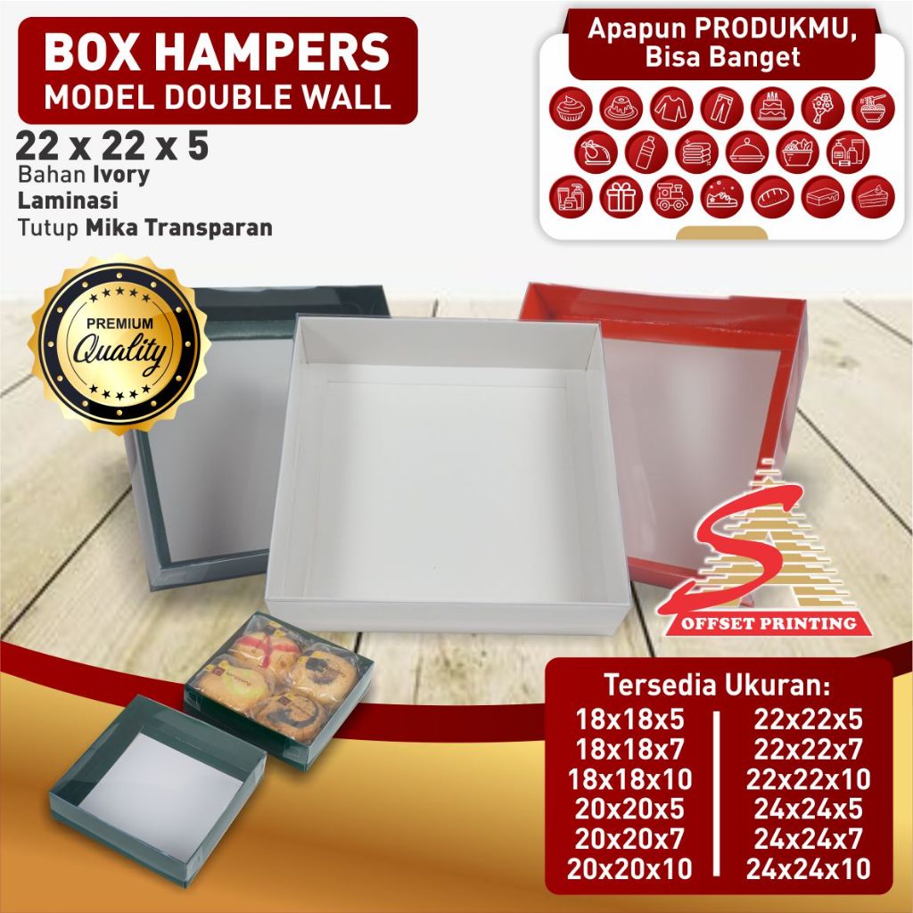 

22 x 22 x 5 Box Hampers tutup mika/box dus kemasan Pudding/Spiku/Marmer cake/cake/lapis legit