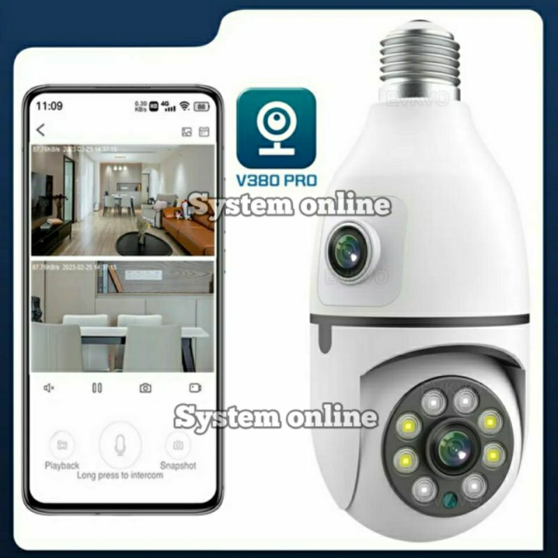 IPCam PTZ Dual Camera CCTV BOHLAM LAMPU App V380Pro Wireless