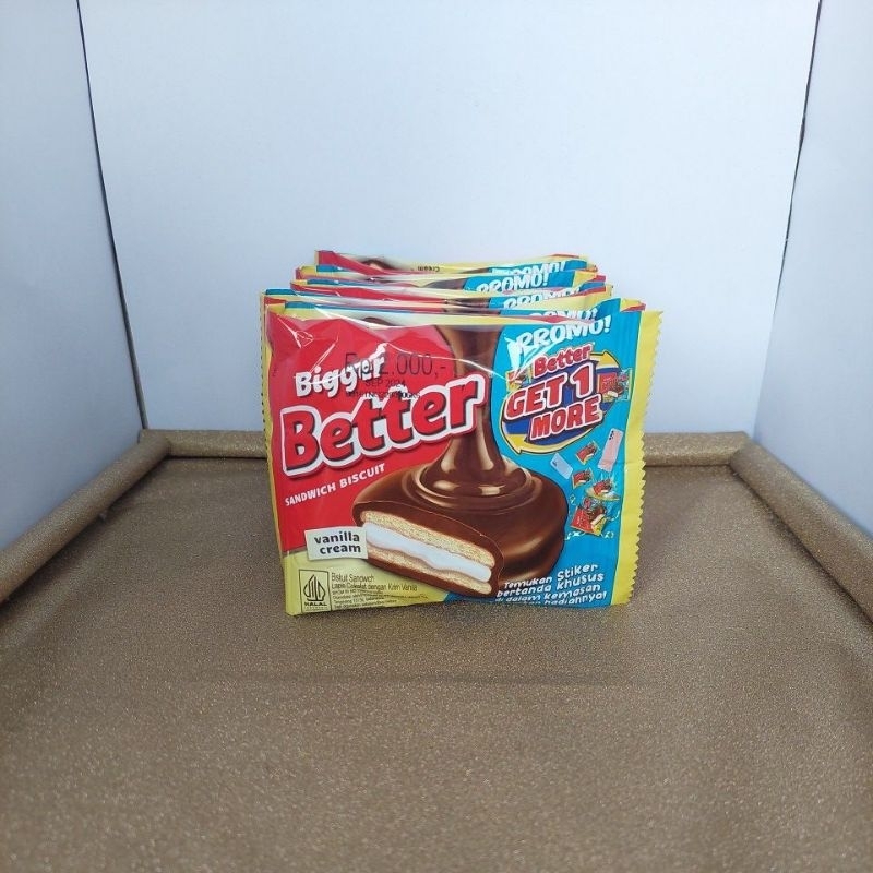 

Better Bigger sandwitch coklat dengan cream vanilla 27g isi 10pcs