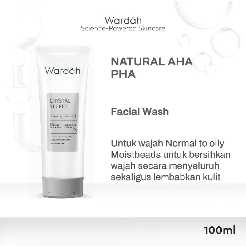 Wardah Crystal Secret Foaming Cleanser with Natural AHA + PHA 100 ml | Wardah White Secret Cuci Muka