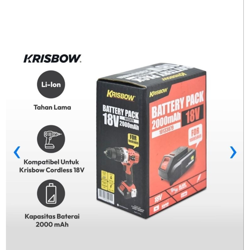 Krisbow part baterai rechargeable 18v 2.0Ah/battery bor cordless