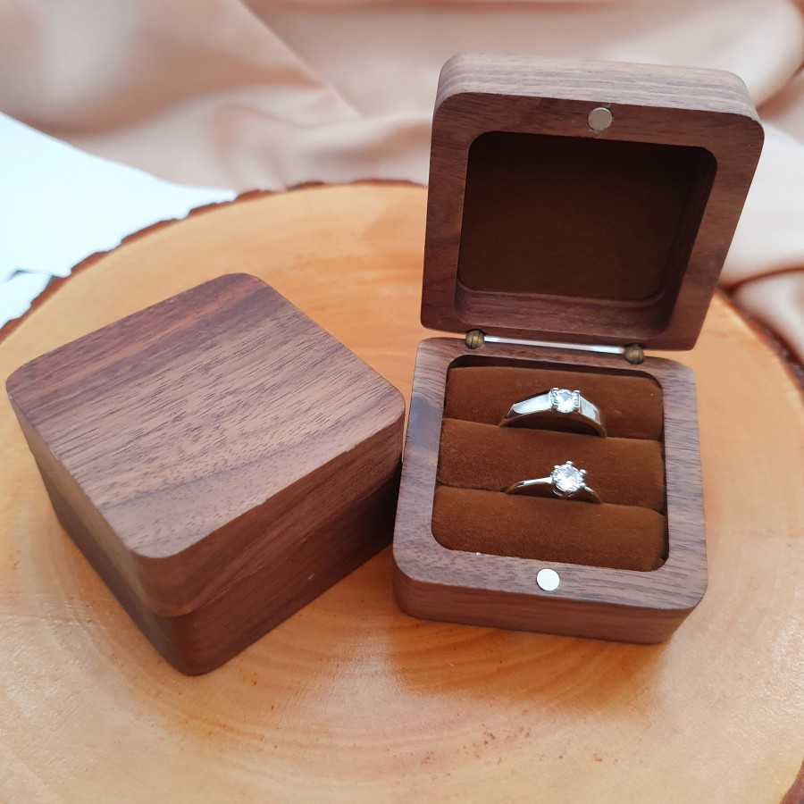Kotak Perhiasan Cincin Couple Kayu Rustic Lamaran/Seserahan