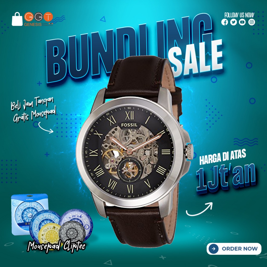 12.12 [DAPATKAN HADIAH] Jam Tangan Pria Fossil ME3095 Grant Automatic Black Dial Brown Leather Strap