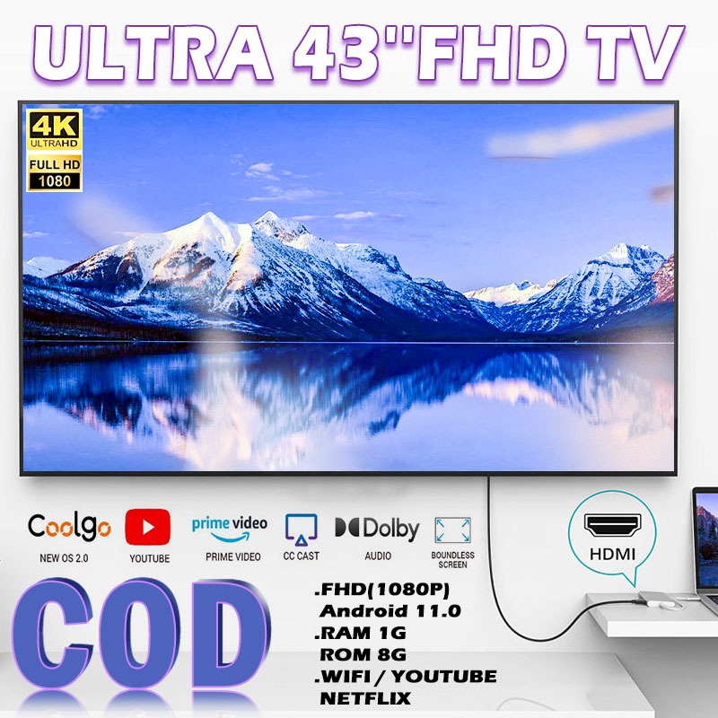 ALDO 43 inch tv Smart TV LED  43inch tv Android Televisi Netflix/YouTube - WiFi/HDMI/USB tv murah cu