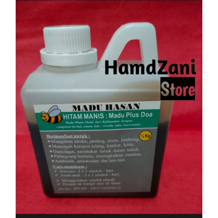 

Madu Hitam Manis Kalimantan Hasan Plus Doa 100% Asli & Murni 500 gram & 1Kg