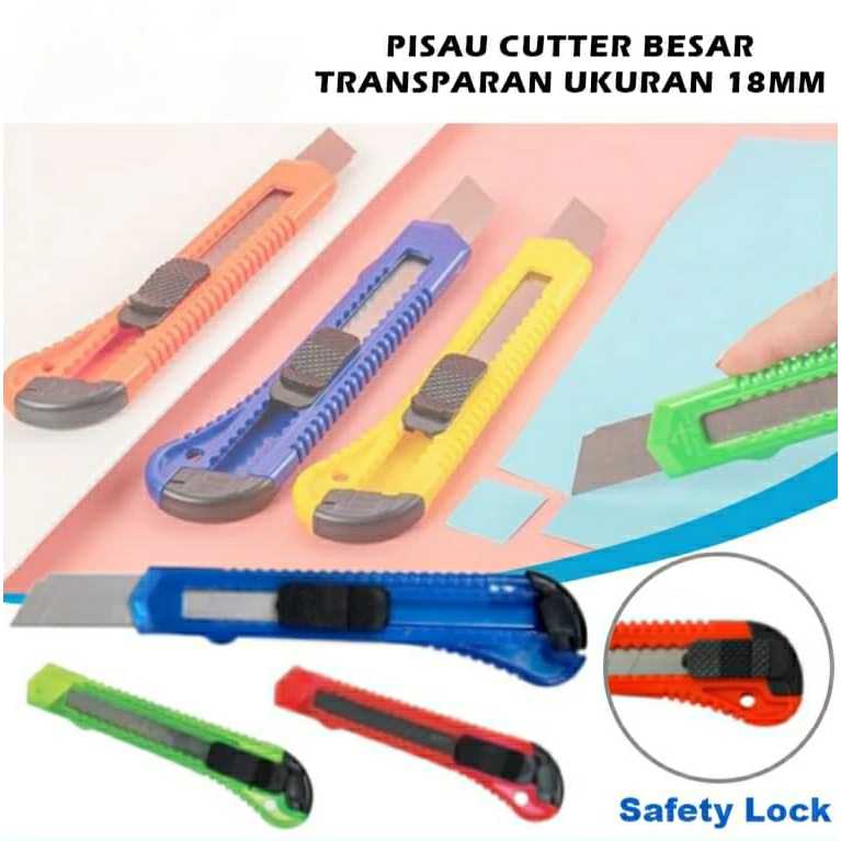 

PO77 - Pisau Cutter Ukuran Besar 18mm / Transparan Warna Warni Cuter Super Tajam Sliding Knife Cutting Tool Alat Potong Kertas Kardus Kater