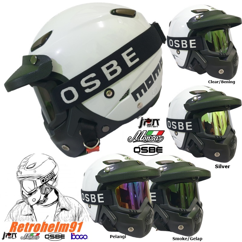 Helm Dewasa JPN MONSA MOMO Japstyle Paket Touring Topi Pendek Retro Klasik Vintage Kacamata Goggle M