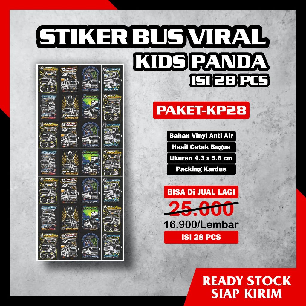 STIKER BUS ISI 28 KIDS PANDA ASLI TUNGGAL JAYA TRANSPORT - STICKEE BISMANIA PARIWISATA JETBUS5 JETBU