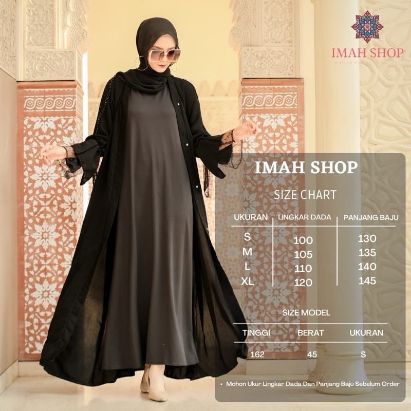 TERBARU Abaya Hitam Turkey Gamis Syari Muslimah Bahan Jetblack Hitam Kombinasi Tile Polkadot Imah