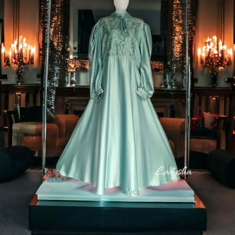 DRESS ELEGANT GAMIS SATIN PREMIUM HIJAU WARDAH