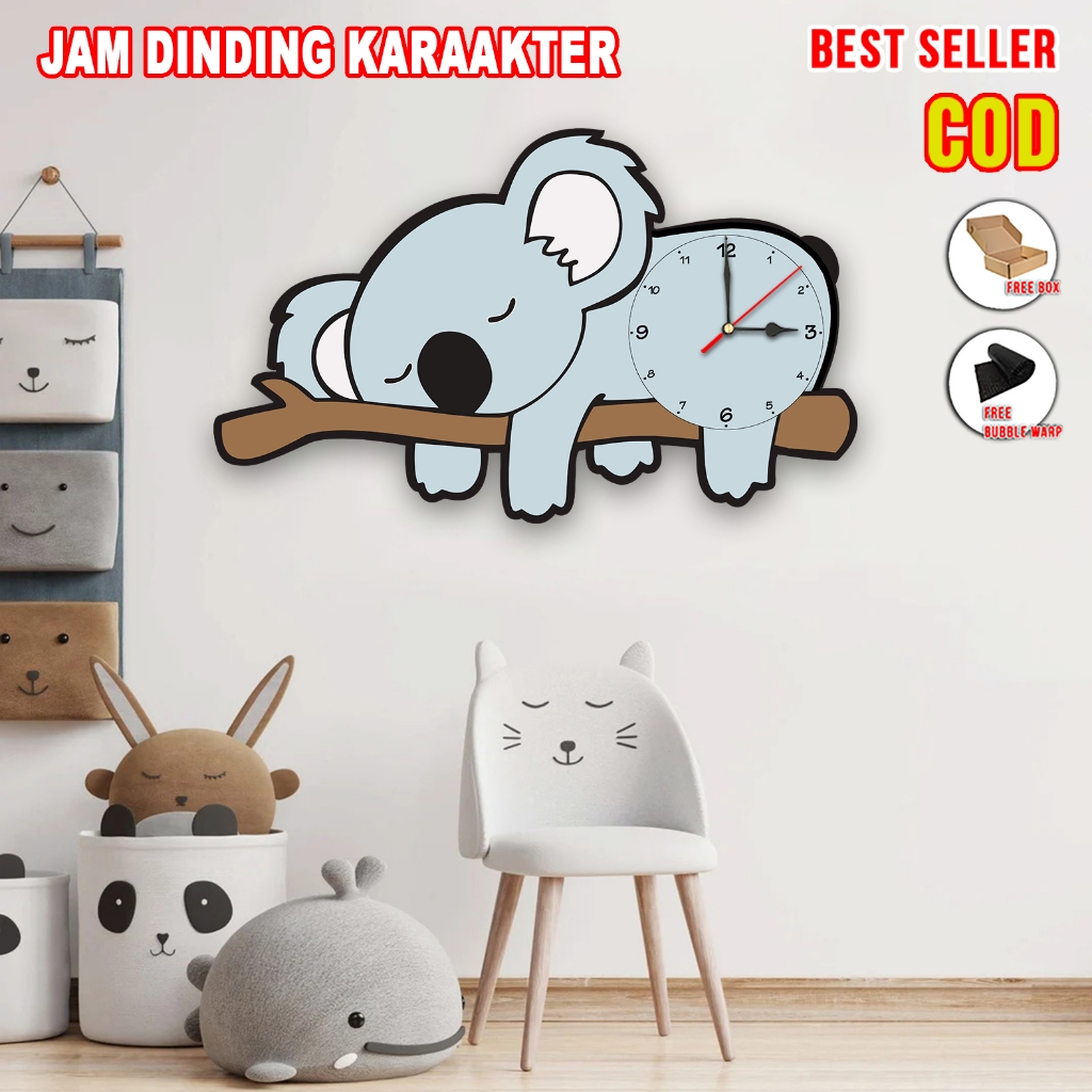 Dinding Karakter Anak Jam Dinding Anak Bentuk Karakter Lucu Kayu MDF Ukuran 20x30 cm Anak Mdf Unik L
