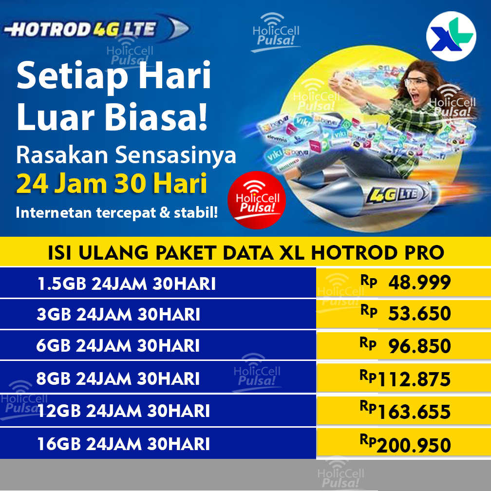 PAKET DATA XL HOTROD PRO 1,5GB 3GB 6GB 8GB 12GB 16GB I WAJIB BACA DESKRIPSI PRODUK