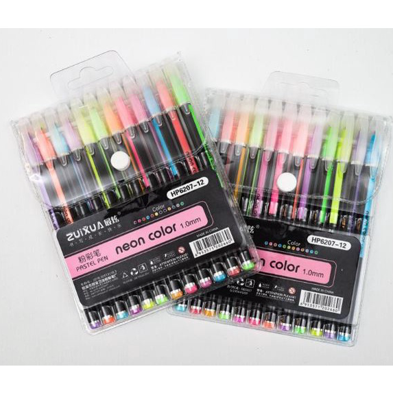

Promo 10.10 Pulpen Gel Neon Color / Pen Pastel Warna Warni 1 set 12 Warna / Glitter Pen Gel