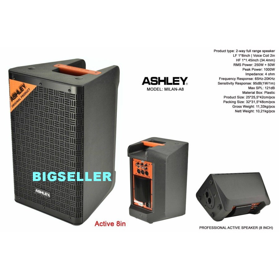 SPEAKER AKTIF ASHLEY MILAN A8 ASHLEY MILANA8 8 INCH ORIGINAL