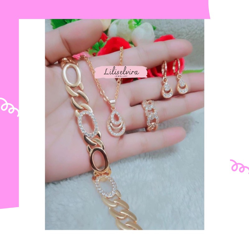 Satu set perhiasan emas 24 karat asli realpict aksesoris perempuan