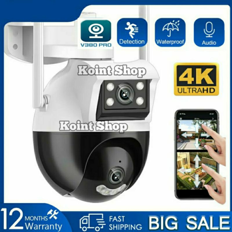 Kamera V380 CCTV Wifi 8MP 4K Zoom Pan Tilt Outdoor IP Camera Dual Lensa