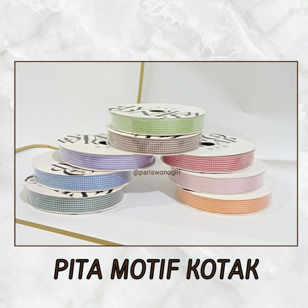 

(1 Roll) Pita Motif Kotak / Square Ribbon Pattern / Pita Kado / Pita Buket Lebar 2cm