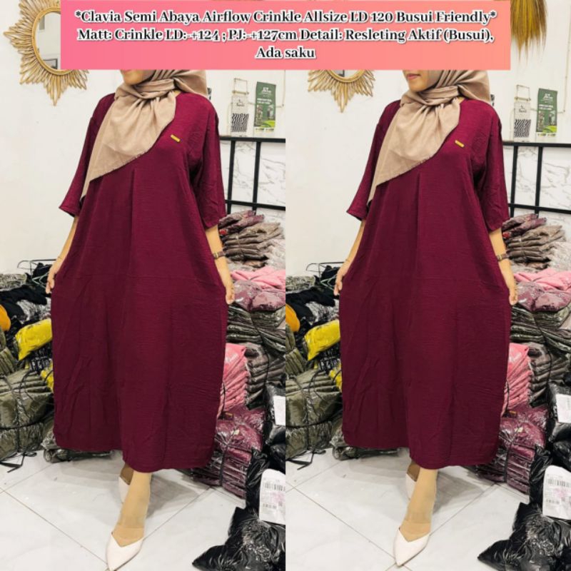 Gamis Crinkle Airflow Clavia Resleting Busui / Gamis Crinkle Tali / Gamis Crinkle Premium / Gamis Cr