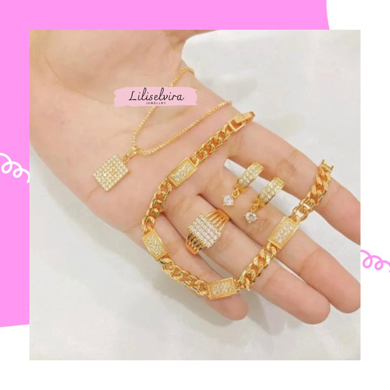 Set perhiasan emas sepaket 24 karat asli simple elegan cantik